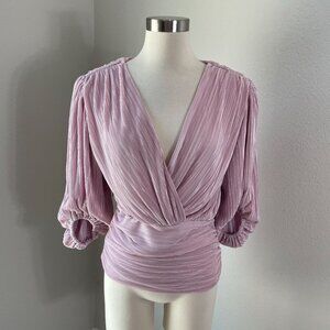 Express Womens Small Pleated Surplice Top Balloon Sleeve Lilac Mauve Pink Blouse
